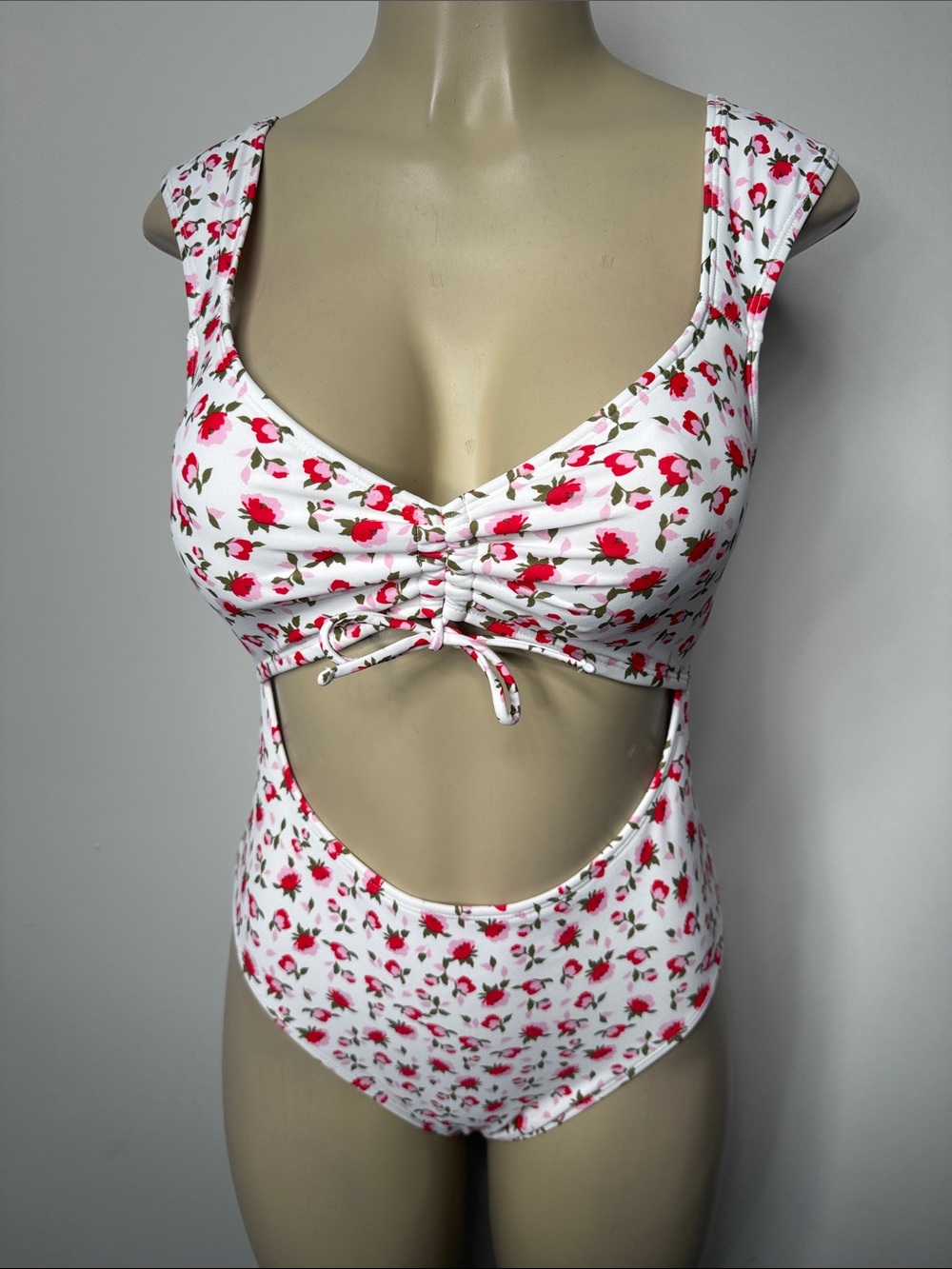 Xhilaration White One-Piece Swimsuit with Pink Floral Print